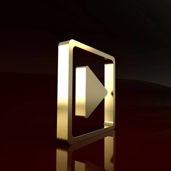 Gold Play in square icon isolated on brown background. Minimalism concept. 3d illustration 3D render — Stock Photo, Image
