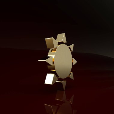 Kahverengi arkaplanda izole edilmiş altın güneş simgesi. Yaz sembolü. Güneşli bir gün. Minimalizm kavramı. 3d illüstrasyon 3B canlandırma