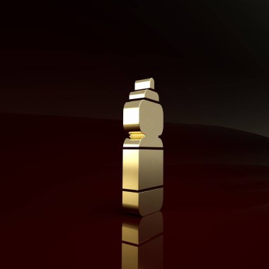 Kahverengi arkaplanda izole edilmiş Altın Fitness Titreşim simgesi. Su ve protein kokteylleri için kapaklı spor karıştırıcı şişesi. Minimalizm kavramı. 3d illüstrasyon 3d canlandırma