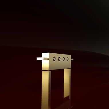 Kahverengi arkaplanda altın hokey masası simgesi izole edildi. Minimalizm kavramı. 3d illüstrasyon 3d canlandırma