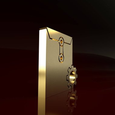 Altın Zarf ayar simgesi kahverengi arkaplanda izole edildi. Minimalizm kavramı. 3d illüstrasyon 3d canlandırma