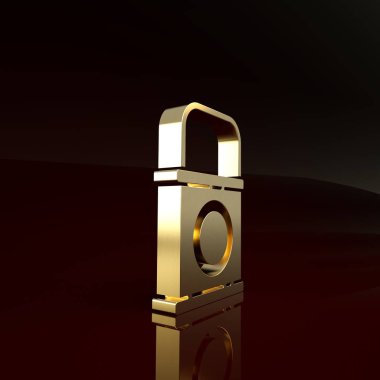 Kahverengi arka planda izole edilmiş altın renkli kova ikonu. Minimalizm kavramı. 3d illüstrasyon 3B canlandırma