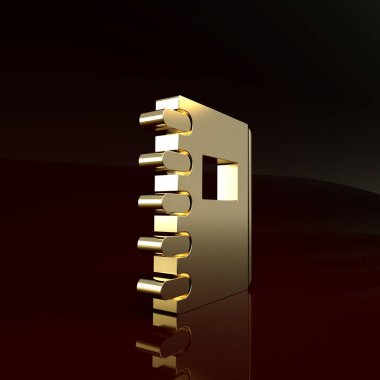 Altın Not Defteri simgesi kahverengi arkaplanda izole edildi. Spiral not defteri simgesi. Okul defteri. Yazı tahtası. Okul günlüğü. Minimalizm kavramı. 3d illüstrasyon 3B canlandırma