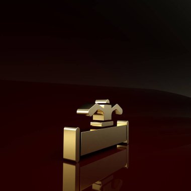 Altın endüstrisi metalik boru ve kapakçık simgesi kahverengi arka planda izole edilmiş. Minimalizm kavramı. 3d illüstrasyon 3d canlandırma