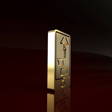 Gold 'un internet üzerinden aldığı uyuşturucu kahverengi arka planda izole edilmiş bir cep telefonu simgesi. İnternetten satın alma sembolü. Minimalizm kavramı. 3d illüstrasyon 3d canlandırma