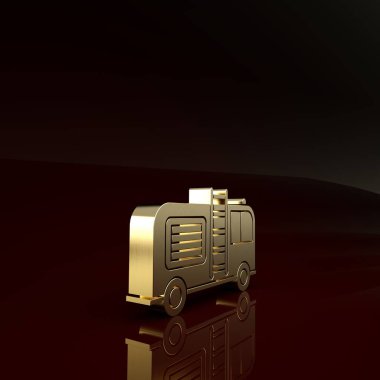 Altın itfaiye aracı simgesi kahverengi arka planda izole edildi. İtfaiye. İtfaiyeciler acil durum aracı. Minimalizm kavramı. 3d illüstrasyon 3d canlandırma