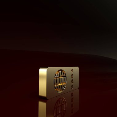 Altın Havayolu bilet ikonu kahverengi arka planda izole. Uçak bileti. Minimalizm kavramı. 3d illüstrasyon 3B canlandırma