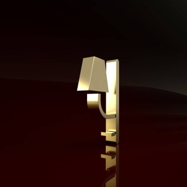 Kahverengi arka planda izole edilmiş Altın Duvar simgesi. Duvar lambası ışığı. Minimalizm kavramı. 3d illüstrasyon 3d canlandırma