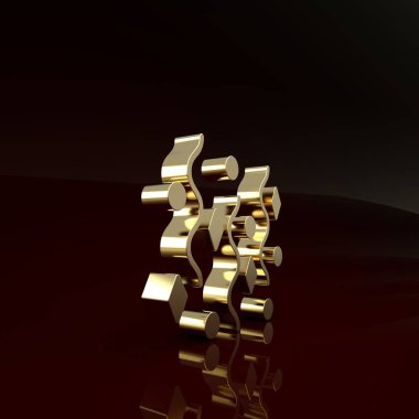 Kahverengi arka planda izole edilmiş Altın Festivali konfeti ikonu. Minimalizm kavramı. 3d illüstrasyon 3d canlandırma