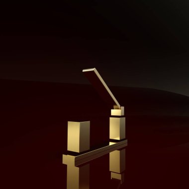 Kahverengi arka planda altın rengi park yeri bariyeri simgesi var. Sokak durağı sınırı. Minimalizm kavramı. 3d illüstrasyon 3d canlandırma