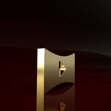 Gold Online video oynatma simgesi kahverengi arkaplanda izole edildi. Oyun işaretli film şeridi. Minimalizm kavramı. 3d illüstrasyon 3d canlandırma