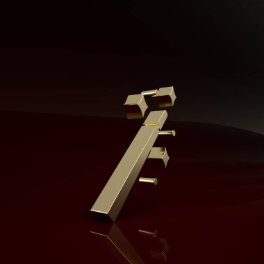 Altın Sihirli değnek simgesi kahverengi arka planda izole edildi. Yıldız şeklinde sihirli aksesuar. Sihirli güç. Minimalizm kavramı. 3d illüstrasyon 3B canlandırma