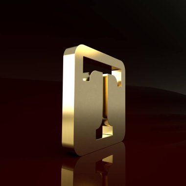 Kahverengi arkaplanda altın metin simgesi izole edildi. Minimalizm kavramı. 3d illüstrasyon 3d canlandırma