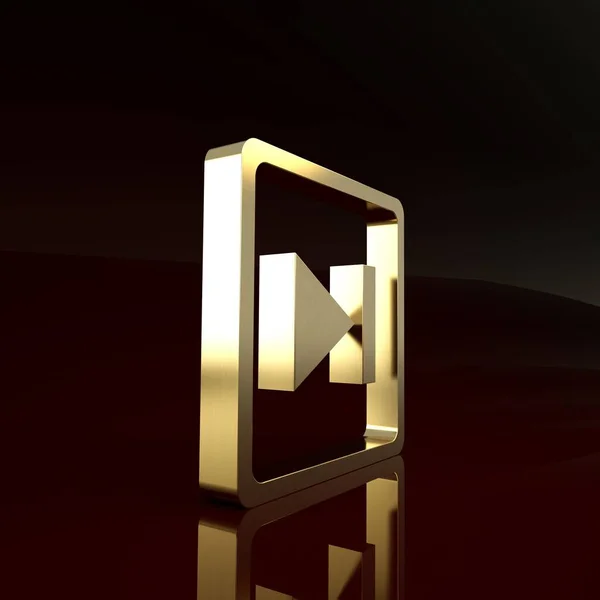Gold Fast forward icon isolated on brown background. Minimalism concept. 3d illustration 3D render