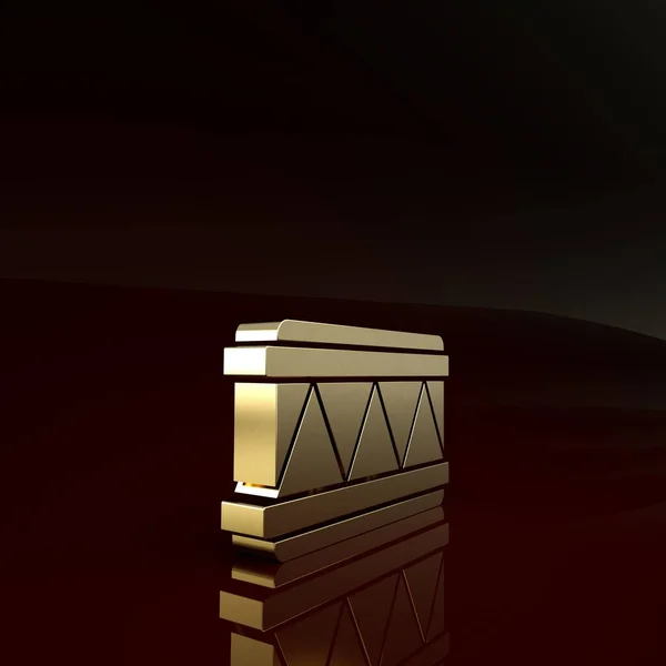 Ikona Gold Drum izolované na hnědém pozadí. Hudební značka. Symbol hudebního nástroje. Minimalismus. 3D ilustrace 3D vykreslení — Stock fotografie