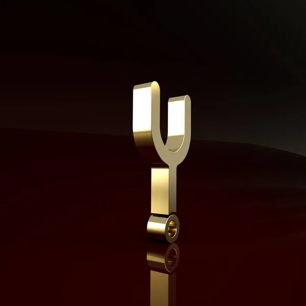 Gold Musical tuning fork for tuning musical instruments icon isolated on brown background. Minimalism concept. 3d illustration 3D render