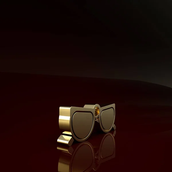 Icono de gafas de oro aislado sobre fondo marrón. Símbolo de marco de gafas. Concepto minimalista. 3D ilustración 3D render — Foto de Stock