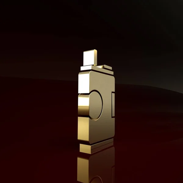 Soda de ouro pode ícone isolado no fundo marrom. Conceito de minimalismo. 3D ilustração 3D render — Fotografia de Stock