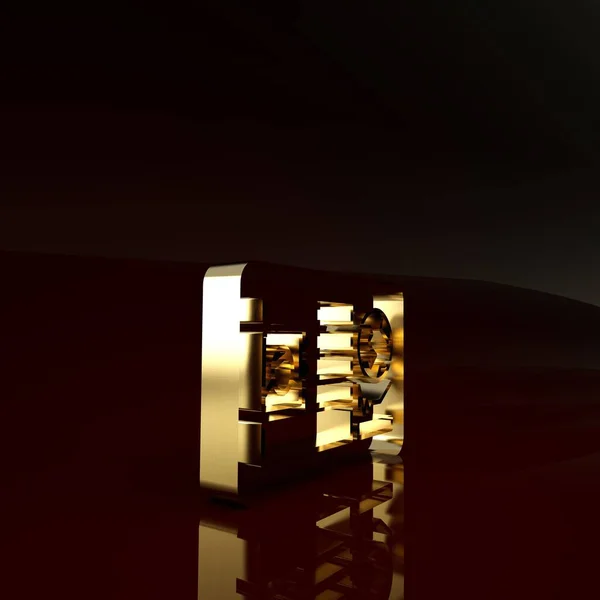 Passaporte dourado com ícone de carimbo de visto isolado em fundo marrom. Documento de identificação. Conceito de minimalismo. 3D ilustração 3D render — Fotografia de Stock