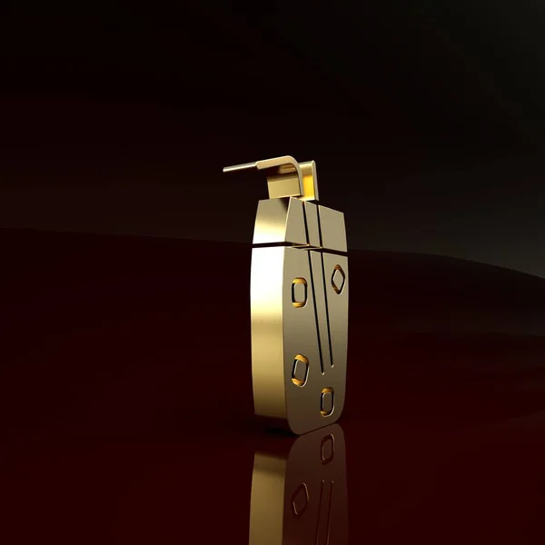 Złota ikona koktajlu i napoju alkoholowego odizolowana na brązowym tle. Koncepcja minimalizmu. Ilustracja 3D 3D renderowania — Zdjęcie stockowe