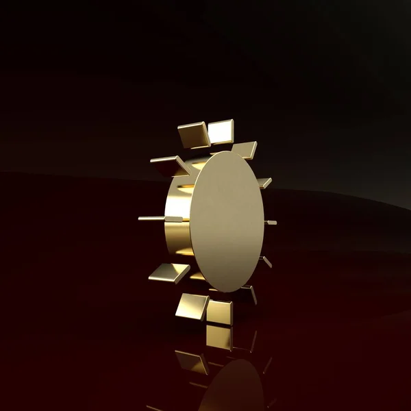 Icona Gold Sun isolata su sfondo marrone. Simbolo estivo. Buona giornata di sole. Concetto minimalista. Illustrazione 3d rendering 3D — Foto Stock