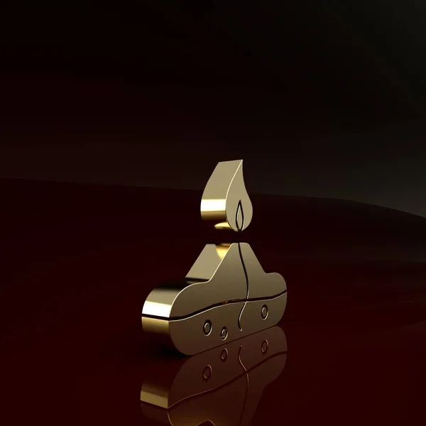 Gold Alkohol nebo lihovina ikona izolované na hnědém pozadí. Chemické vybavení. Minimalismus. 3D ilustrace 3D vykreslení — Stock fotografie