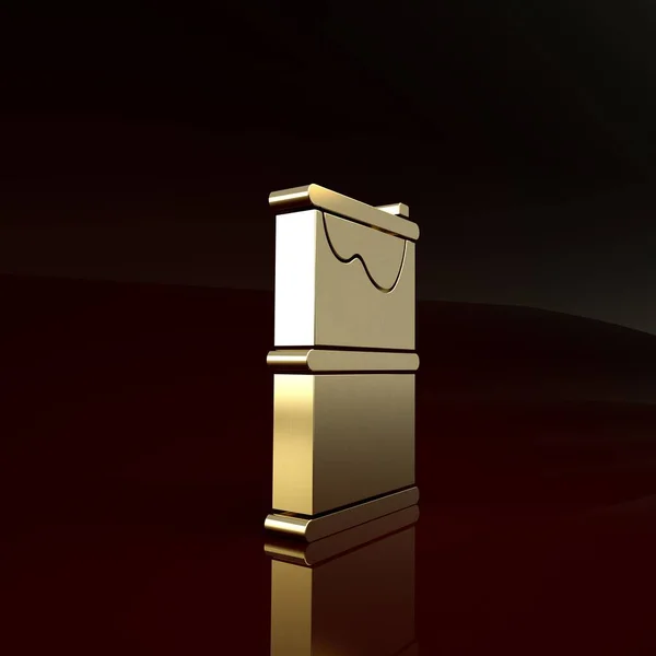 Gold Barrel olja läcka ikon isolerad på brun bakgrund. Minimalistiskt koncept. 3D-illustration 3D-återgivning — Stockfoto