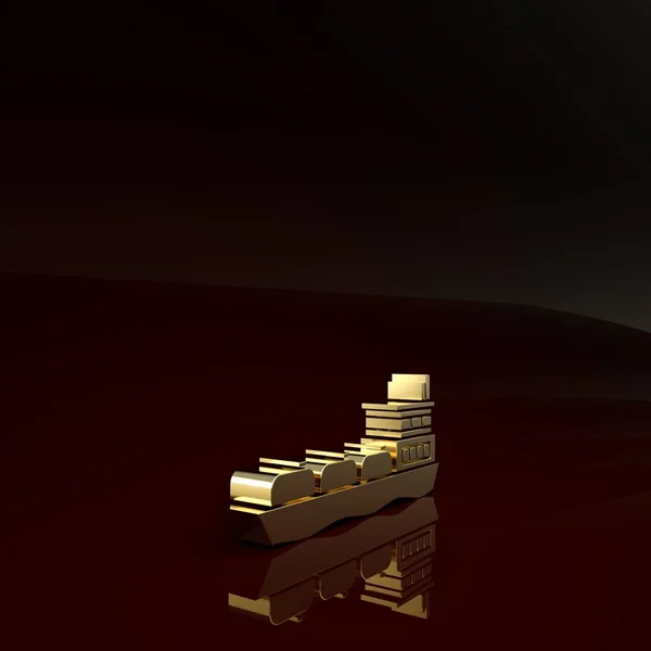 Ícone do navio petroleiro Gold Oil isolado no fundo marrom. Conceito de minimalismo. 3D ilustração 3D render — Fotografia de Stock