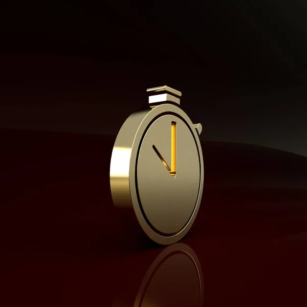 Icona del cronometro in oro isolato su sfondo marrone. Un timer temporale. Segno cronometro. Concetto minimalista. Illustrazione 3d rendering 3D — Foto Stock