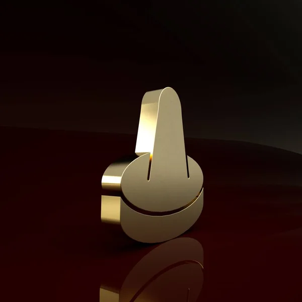 Malete de ouro e disco para jogar ícone de jogo de hóquei ar isolado no fundo marrom. Conceito de minimalismo. 3D ilustração 3D render — Fotografia de Stock