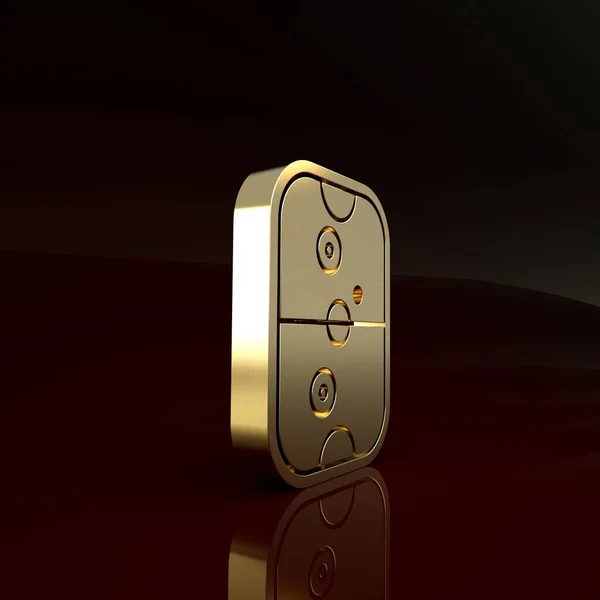 Ícone de mesa de hóquei Gold Air isolado no fundo marrom. Conceito de minimalismo. 3D ilustração 3D render — Fotografia de Stock