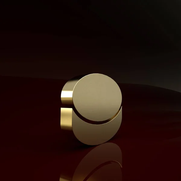 Złota ikona krążka hokejowego na brązowym tle. Koncepcja minimalizmu. Ilustracja 3d — Zdjęcie stockowe