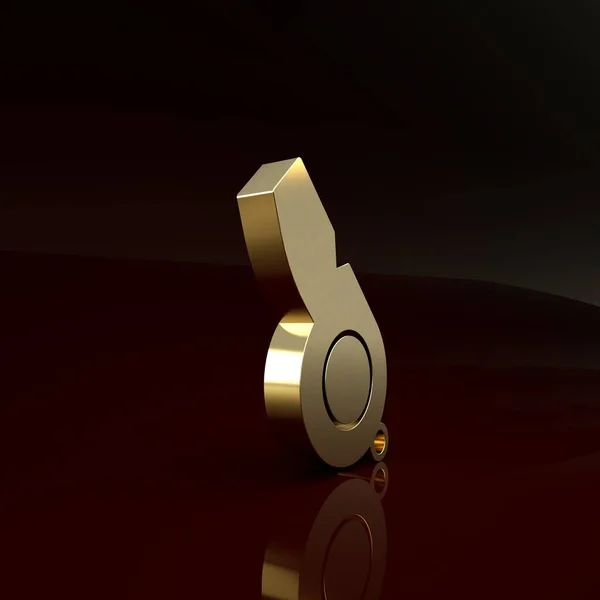Arany Whistle ikon elszigetelt barna háttérrel. Játékvezető szimbólum. Fitness és sport tábla. Minimalizmus koncepció. 3d illusztráció 3D render — Stock Fotó