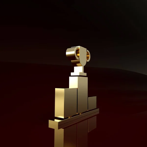 Золотий хокей над піктограмою подіуму спортивного переможця ізольовано на коричневому фоні. Концепція мінімалізму. 3D ілюстрація 3D рендеринга — стокове фото