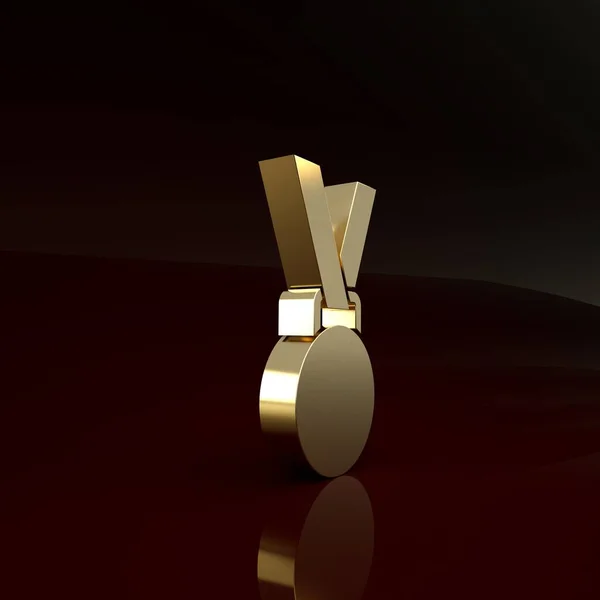 갈색 배경에서 분리 된 골드 메달 아이콘. 승자의 상징이지. 미니멀리즘의 개념입니다. 3d 삽화 3D 렌더링 — 스톡 사진