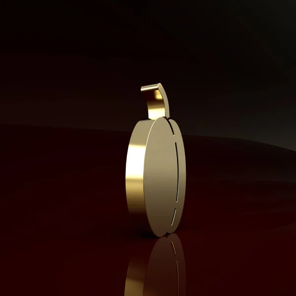 Gold Plum Frucht Symbol isoliert auf braunem Hintergrund. Minimalismus-Konzept. 3D Illustration 3D Renderer — Stockfoto