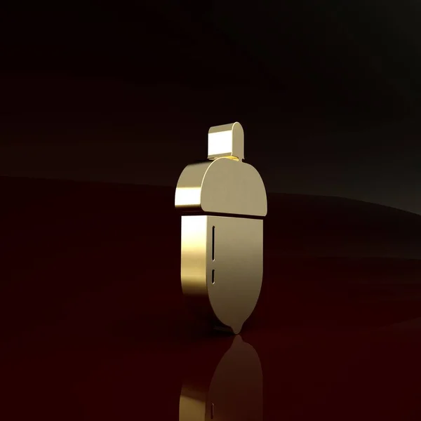 Gold Acorn ikona izolované na hnědém pozadí. Minimalismus. 3D ilustrace 3D vykreslení — Stock fotografie