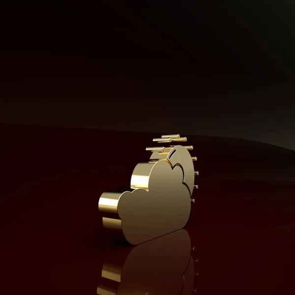 Gold Sonne und Wolken Wettersymbol isoliert auf braunem Hintergrund. Minimalismus-Konzept. 3D Illustration 3D Renderer — Stockfoto