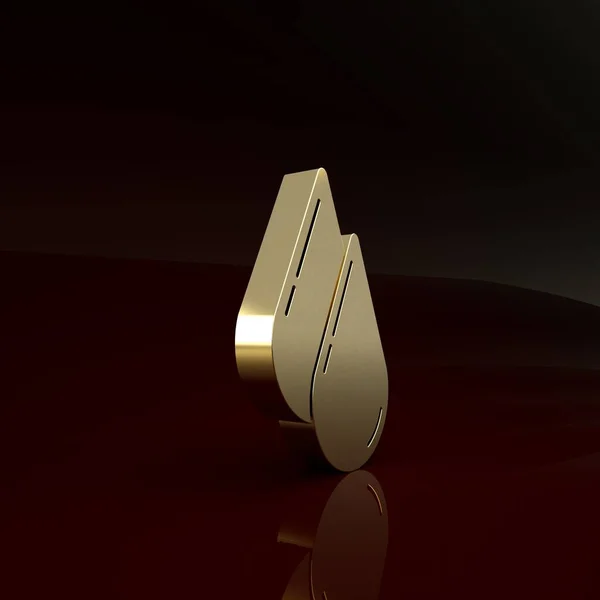 Ícone de gota de água de ouro isolado no fundo marrom. Conceito de minimalismo. 3D ilustração 3D render — Fotografia de Stock