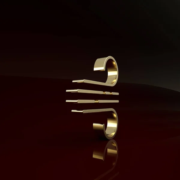 Icona Gold Wind isolata su sfondo marrone. Tempo ventoso. Concetto minimalista. Illustrazione 3d rendering 3D — Foto Stock