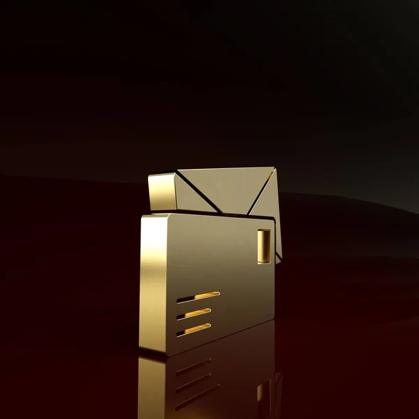 Gold Envelope icon isolated on brown background. Email message letter symbol. Minimalism concept. 3d illustration 3D render