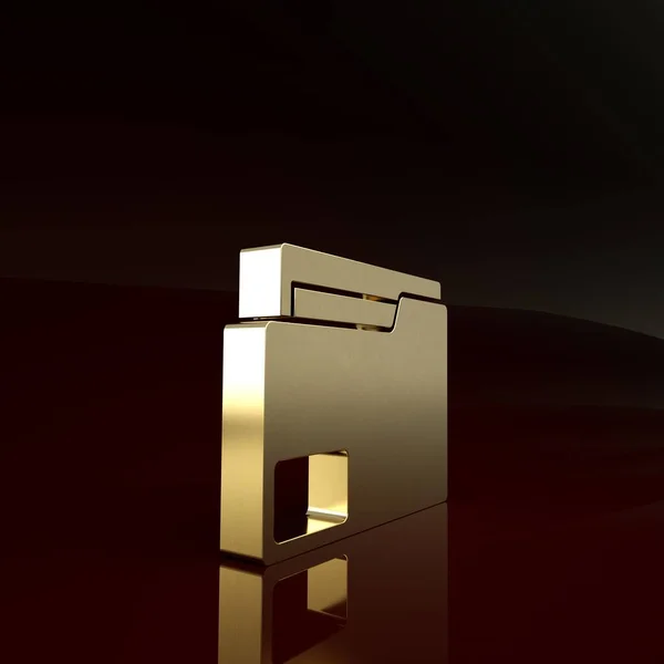 Ikona folderu Gold Document odizolowana na brązowym tle. Rachunkowy symbol segregatora. Zarządzanie księgowością. Koncepcja minimalizmu. Ilustracja 3D 3D renderowania — Zdjęcie stockowe