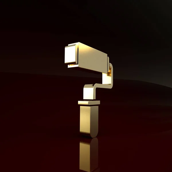 Icona pennello rullo vernice oro isolato su sfondo marrone. Concetto minimalista. Illustrazione 3d rendering 3D — Foto Stock