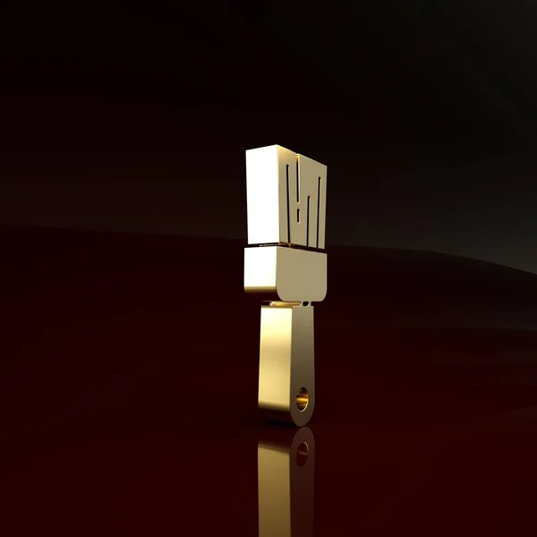 Icono de pincel dorado aislado sobre fondo marrón. Concepto minimalista. 3D ilustración 3D render — Foto de Stock