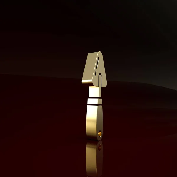 Значок золотого мастихина выделен на коричневом фоне. Концепция минимализма. 3D-рендеринг — стоковое фото