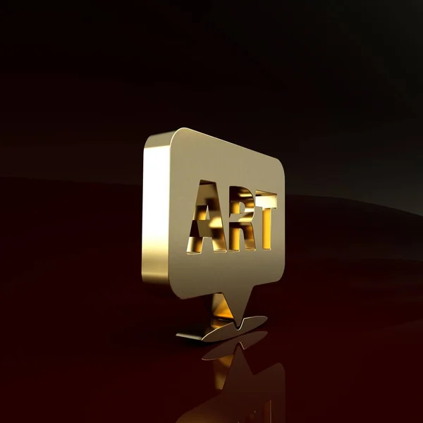 Gold Speech bubbla med text konst ikon isolerad på brun bakgrund. Meddelandeikonen. Kommunikation eller kommentera chatt symbol. Minimalistiskt koncept. 3D-återgivning för 3D — Stockfoto