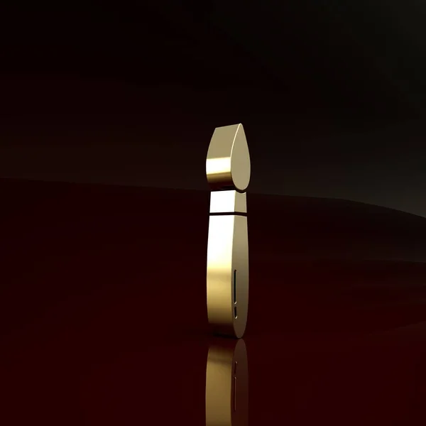 茶色の背景に分離されたゴールドペイントブラシアイコン。最小限の概念。3Dイラスト3Dレンダリング — ストック写真