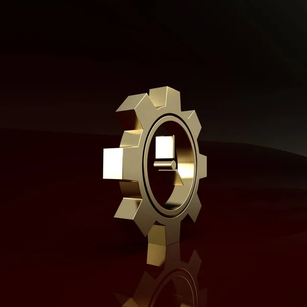 골드 타임 관리 아이콘은 갈색 배경에서 분리되었습니다. 시계와 기어 사인. 생산성의 상징. 최소성 개념. 3D 일러스트 3D 렌더링 — 스톡 사진