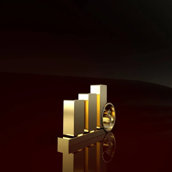Инфографика Gold Pie и символ доллара, выделенные на коричневом фоне. Знак диаграммы. Концепция минимализма. 3D-рендеринг — стоковое фото