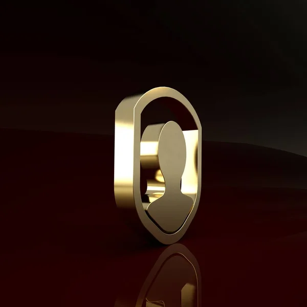 Oro Icono de protección del usuario aislado sobre fondo marrón. Inicio de sesión de usuario seguro, protegido con contraseña, protección de datos personales, autenticación. Concepto minimalista. 3D ilustración 3D render —  Fotos de Stock